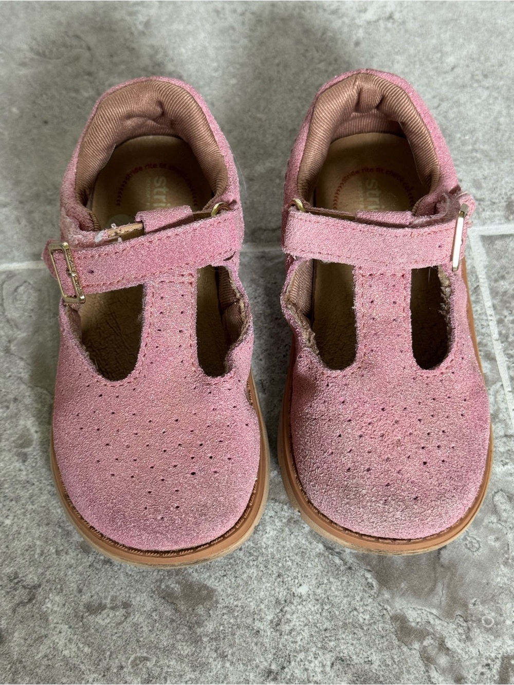 Stride Rite Pink Suede T-Strap Kids Sandals